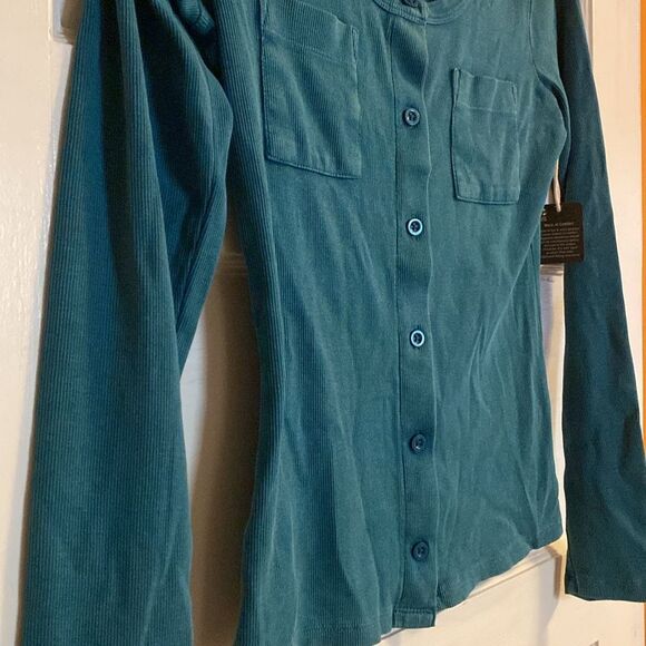 a.n.a Women's Blue Button-Down Long Sleeve Shirt - Picture 4 of 8